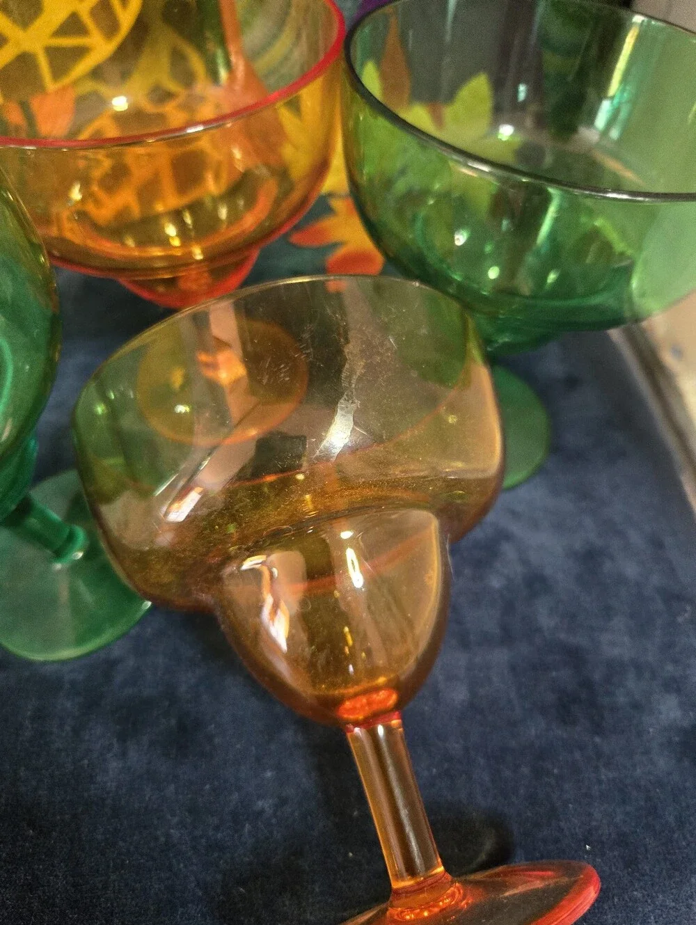 4/$15 Midnight Margaritas Colorful Retro Plastic Goblet Set Green Orange Barware
